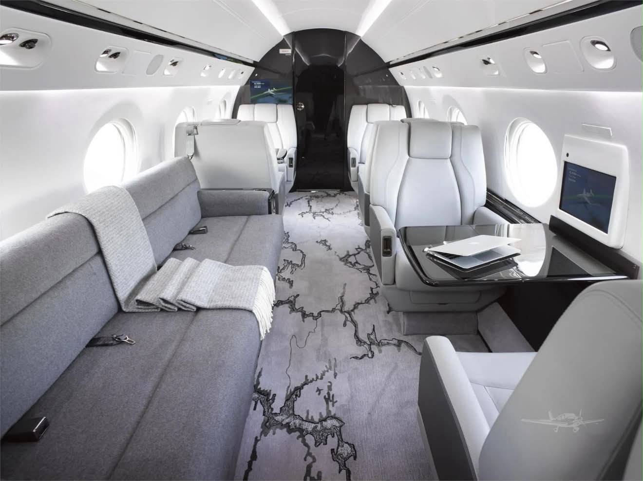 Private jet cabin — premium leather seating